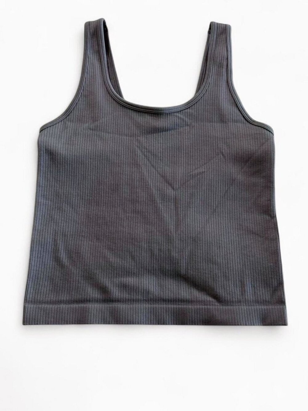 Dark Grey Seamless Ribbed U-Neck Stretch Tank Top